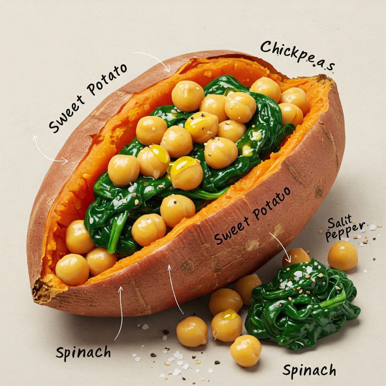 Baked Sweet Potato with Chickpeas and Spinach – A Healthy & Hearty Vegetarian Meal 